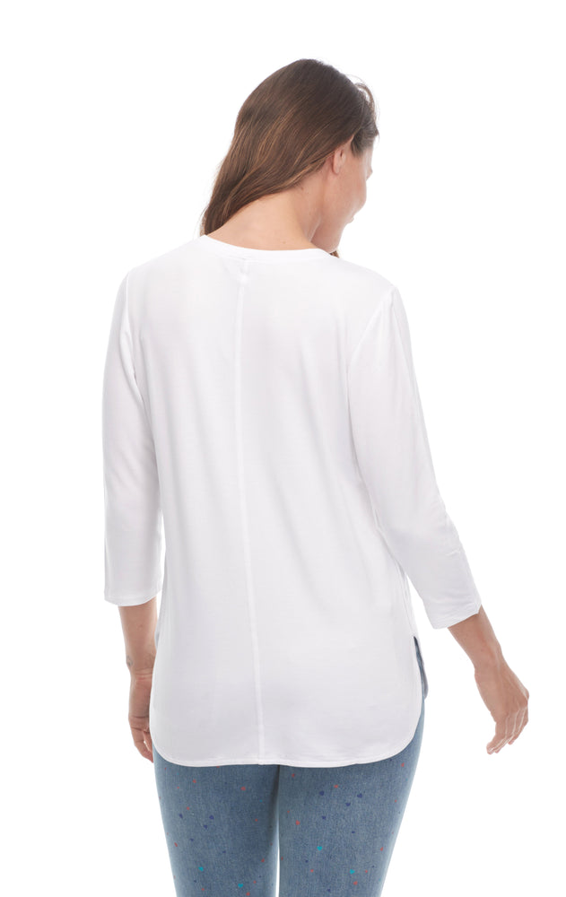 Back of white v-neck top with long sleeves, online clothing stores Canada