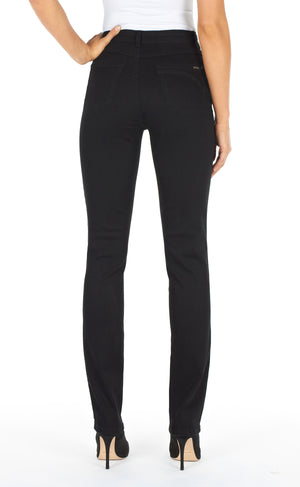 Black supreme denim, back view, Suzanne slim leg