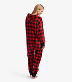 Back view of buffalo plaid onesie, woman's fashion near you